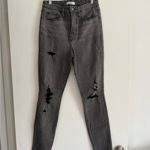 Good American High Rise Distressed Black Jeans